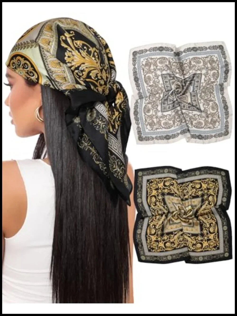 Satin Head Scarf for Women 2Pcs Like Silk Hair Scarf Bandana 27.5